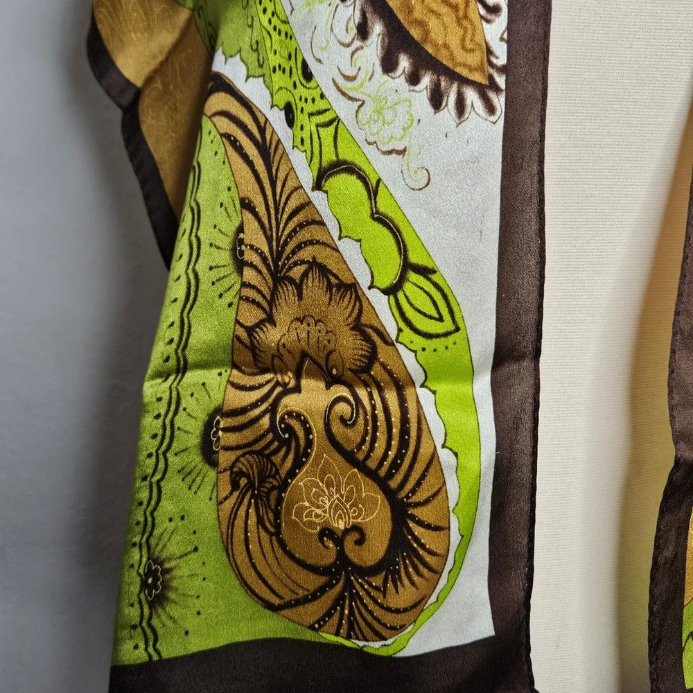VTG Harve Benard Silk Scarf Green Brown‎ Abstract Floral Paisley Lightweight